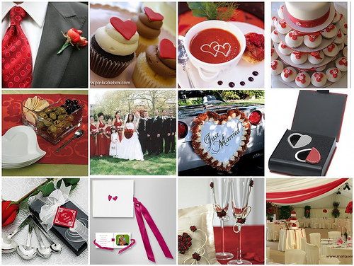 pictures of red and white wedding. purple, red and white are